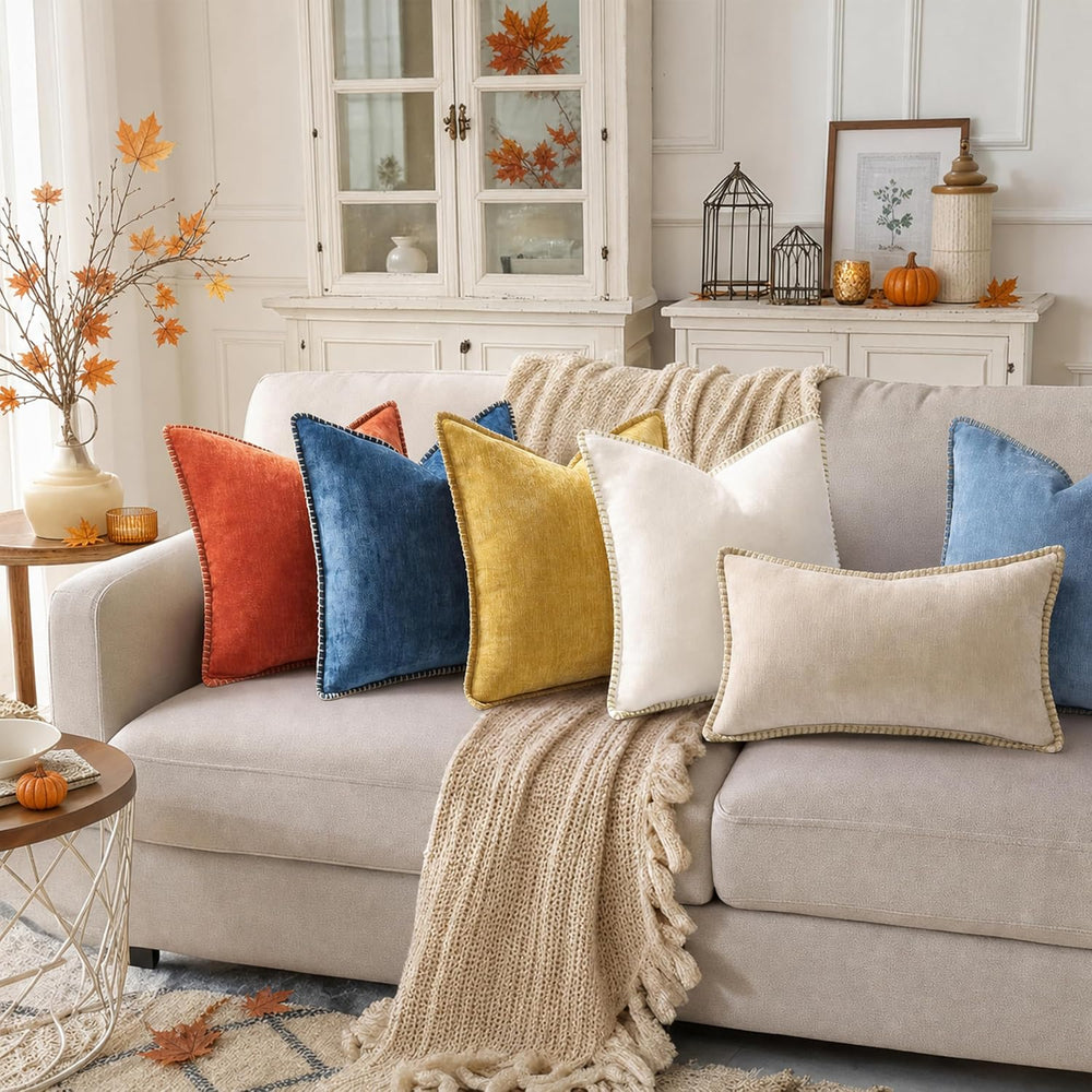 decorUhome Soft Chenille Throw Pillow Covers 22x22 Set of 2 Burnt Orange