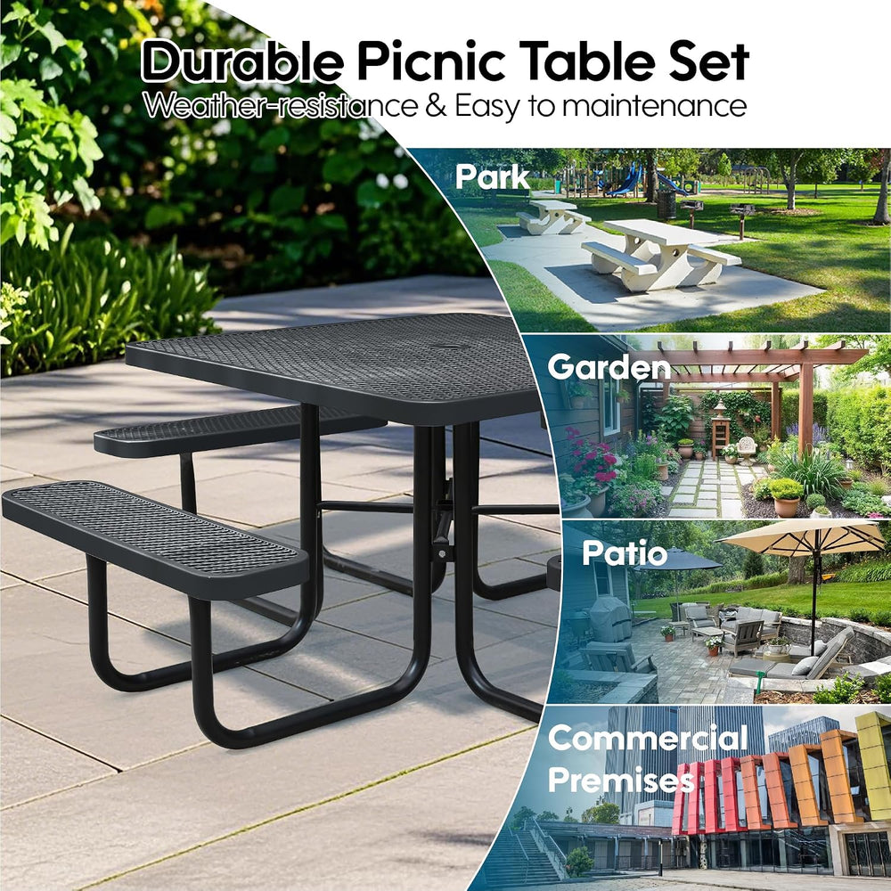 8-Person Picnic Tables for Outdoors, Industrial 46" Expanded Metal Squar...