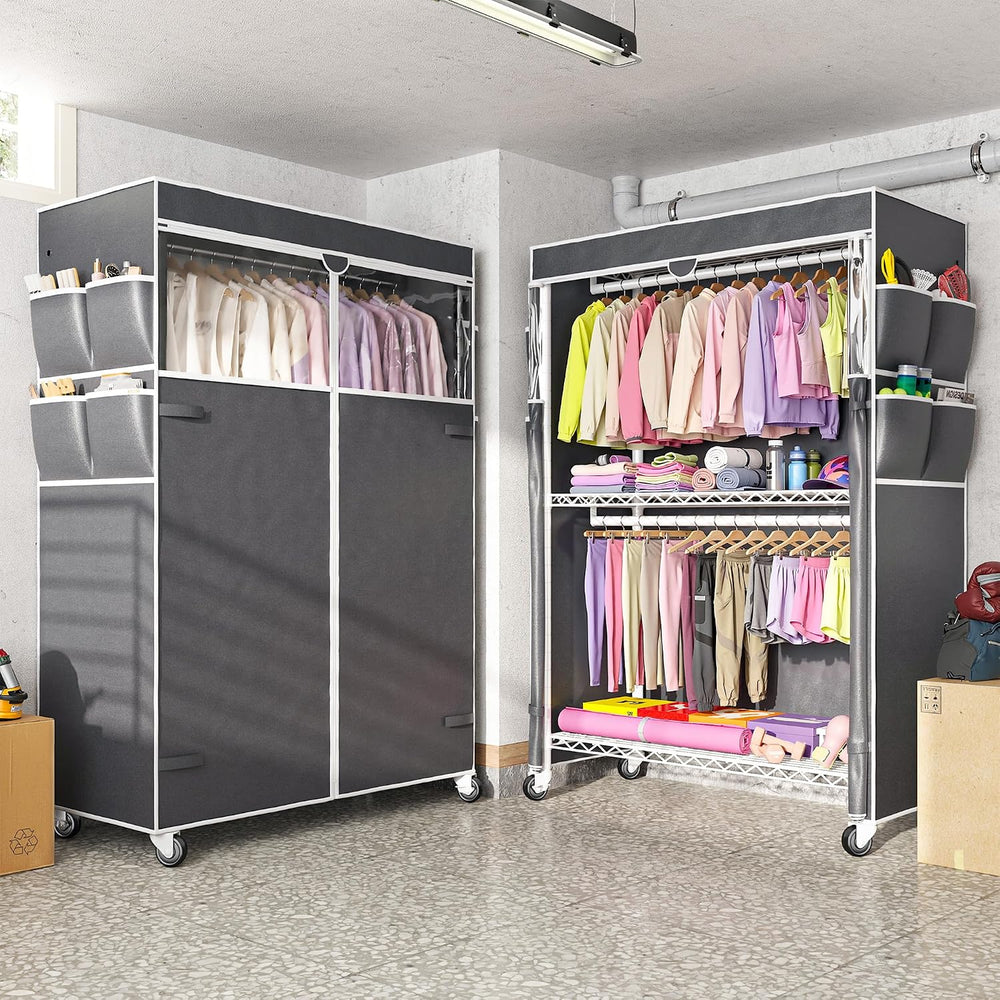 Raybee Rolling Clothes Rack with Cover, Portable Closet for Bedroom, Dorm
