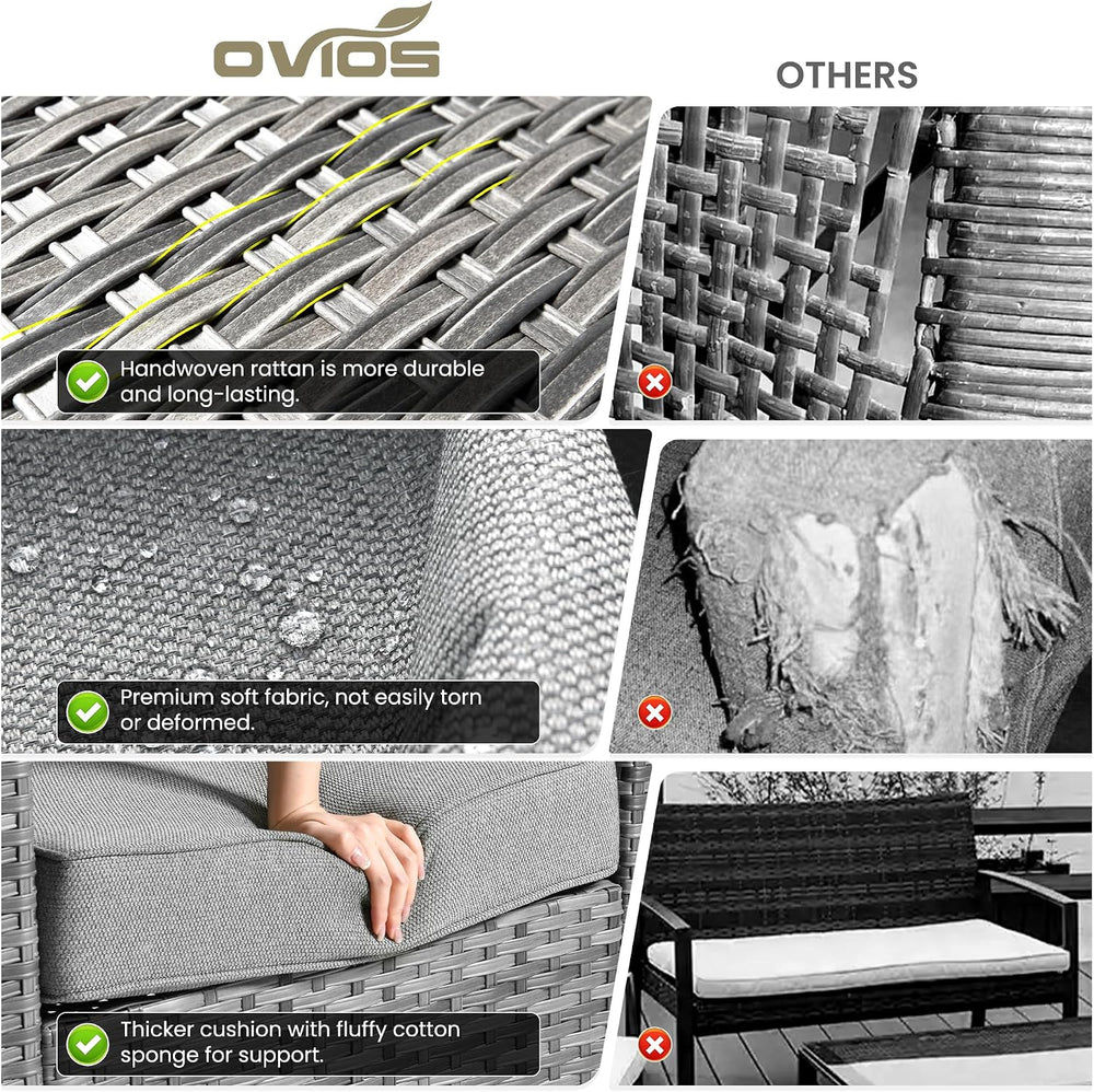 ovios 7 Pieces Patio Furniture Set, Outdoor Wicker Sofa with Swivel Glider Ch...