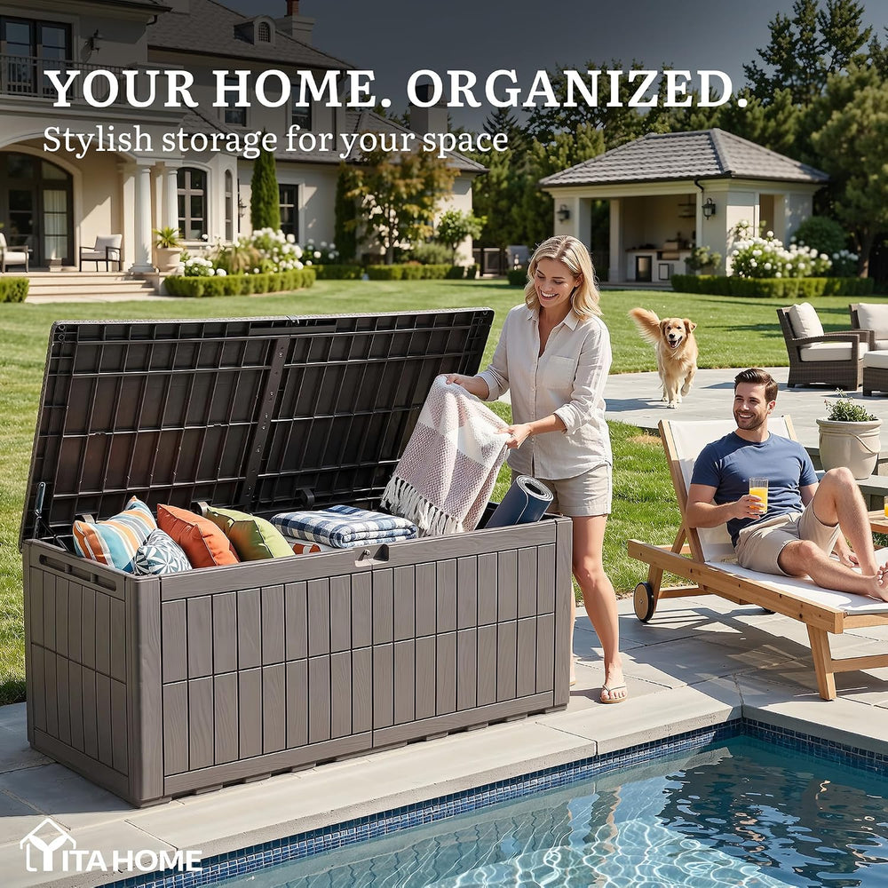 YITAHOME 200 Gallon Large Outdoor Storage Box XL Resin Deck Box with Lock