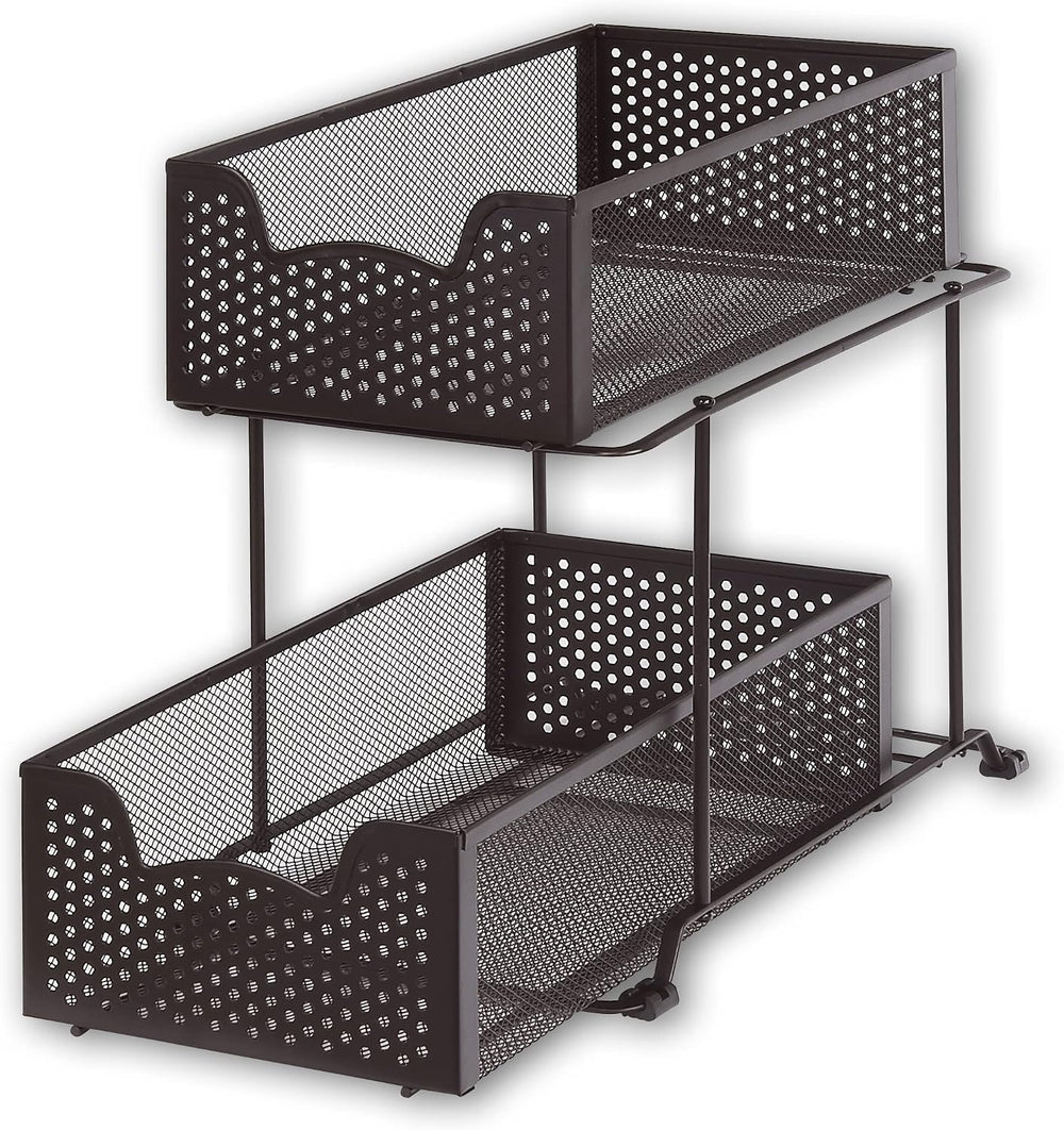 Simple Houseware 2 Tier Sliding Cabinet Basket Organizer Drawer, Bronze