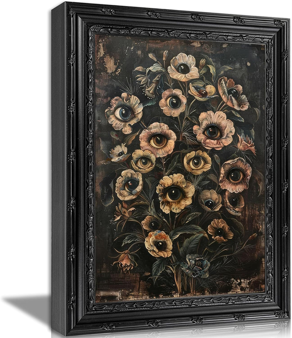 EIDHFBFJ Vintage Dark Botanical Eyeball Floral Gothic Framed Wall Art