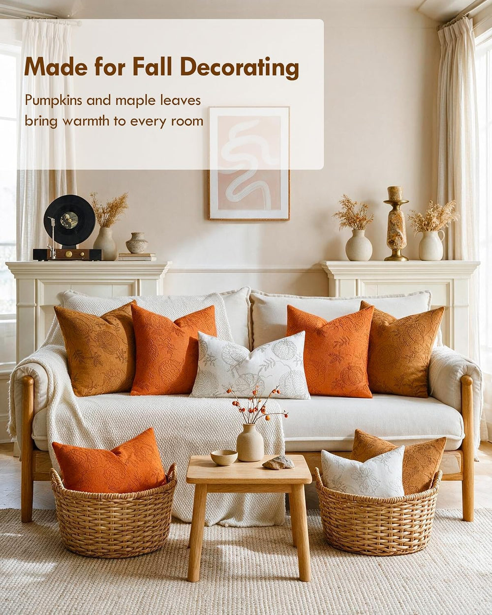TOPWAVE 2 Pack Fall Throw Pillow Covers, Pumpkin, Orange 24x24