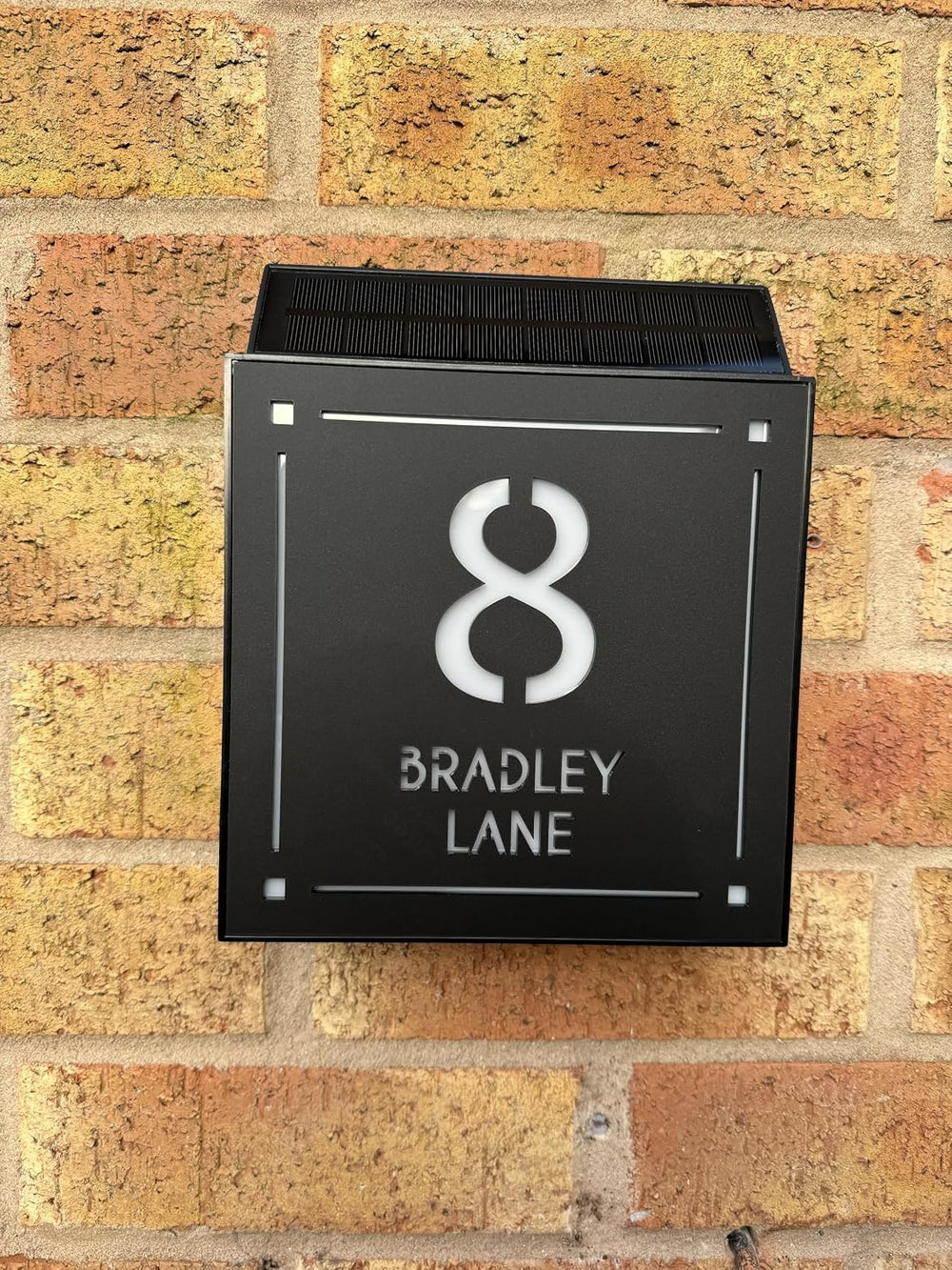 Personalised 45 LEDs Illuminate Modern Square Solar House Sign Plate, Customi...