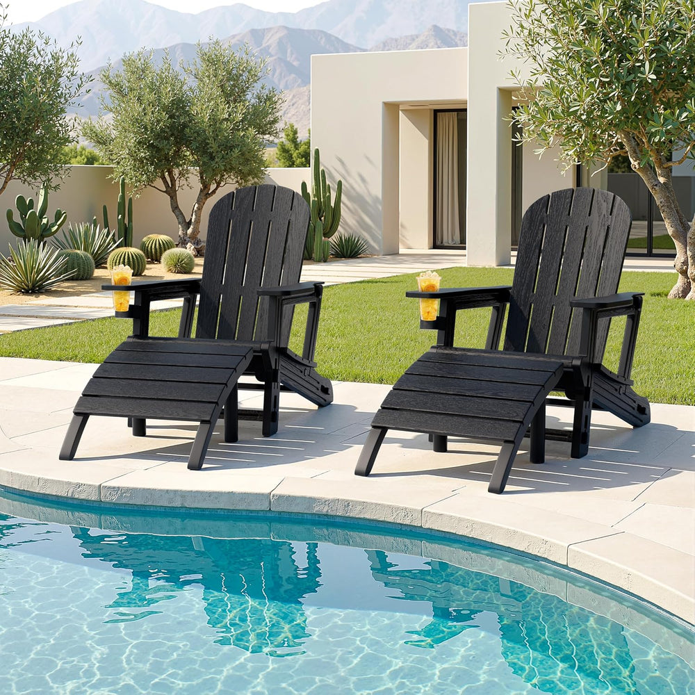 JY QAQA Outdoor Adirondack Chair Set of 2 with Detachable Table & Ottoman...