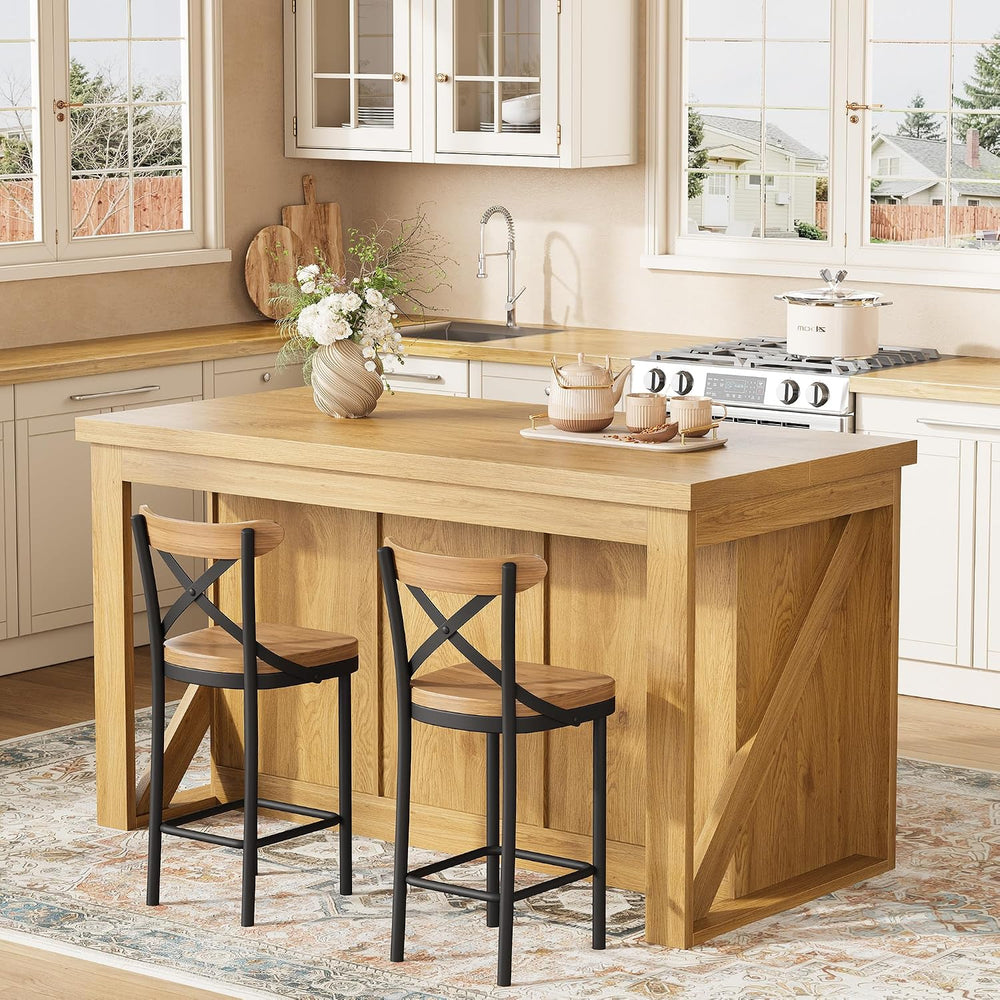 Viviwood Kitchen Island with Storage, 55" Farmhouse Stationary Island Ta...