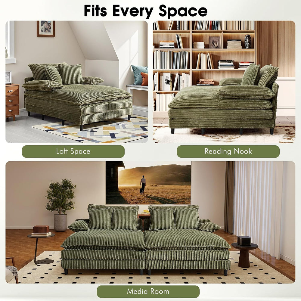 WESTSETLUX 55" W Oversized Chaise Lounge Sofa Couch with 5-Position Adju...