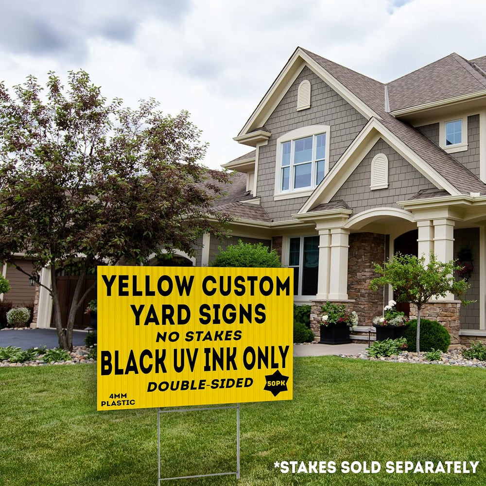 50 Large Yellow 24x18" Custom SmartFlute Yard Signs, Add Your Own Messag...