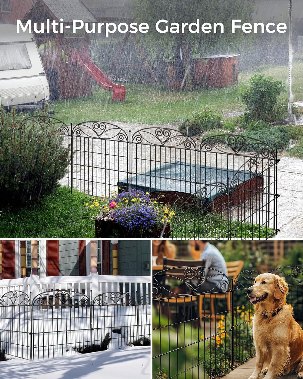 5 Panels No Dig Decorative Outdoor Garden Fence, 32 in(H) X 11.8 ft(L) Animal...