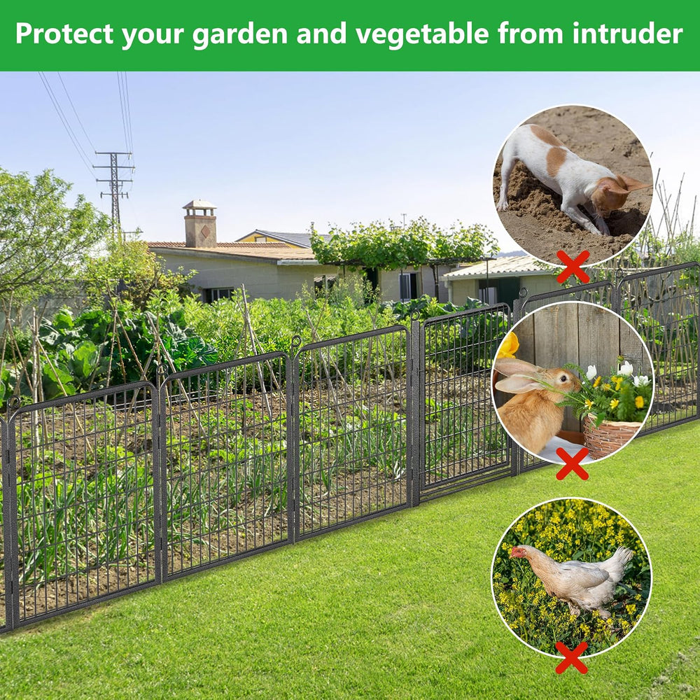 Decorative Garden Fence with Gate, 40 in(H) x 54 ft(L) Rustproof Metal Fence ...