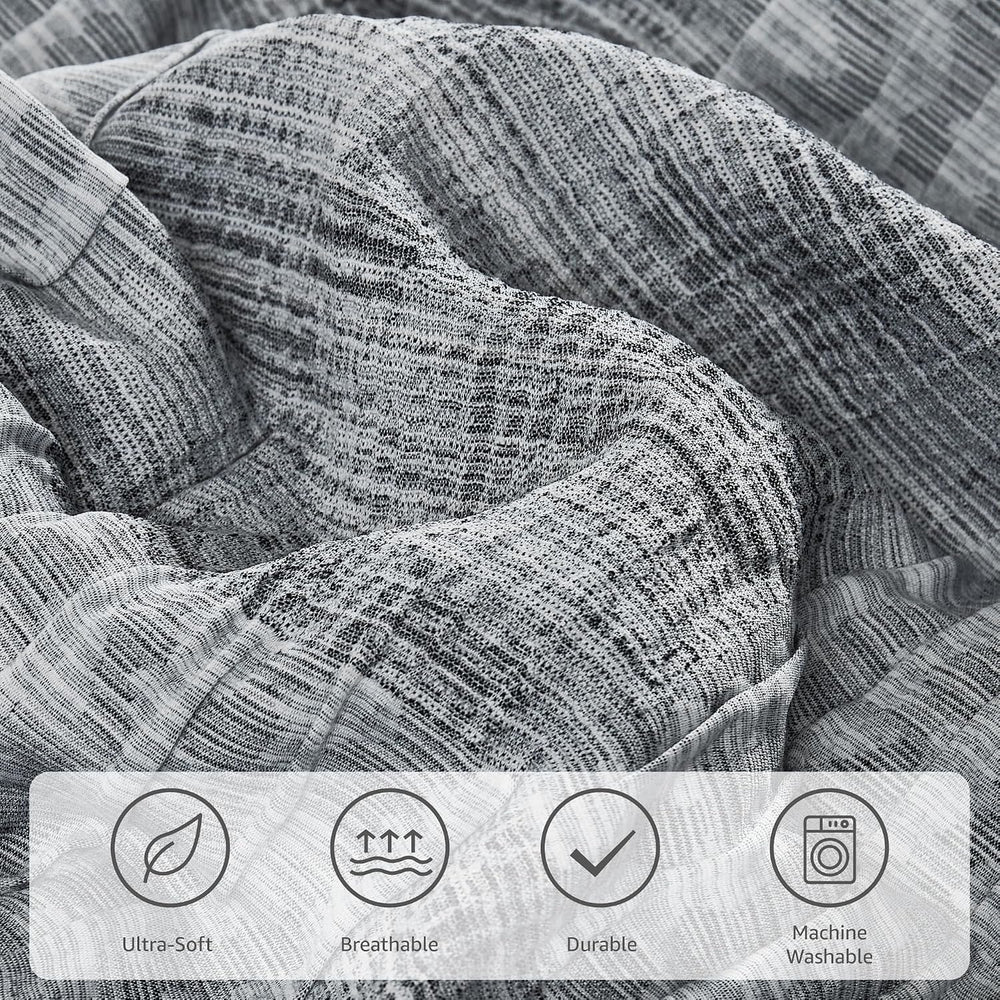MaiRêve Queen Comforter Set Crinkle Textured Charcoal Grey Bedding 7 Pieces