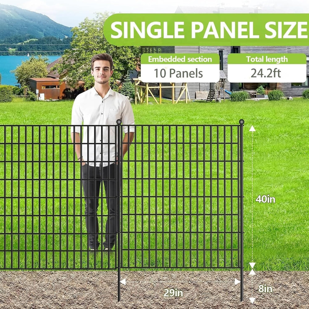Toolterritary 10 Panels No Dig Garden Fence with Gate, 40 in(H) X 24.2 ft(L) ...