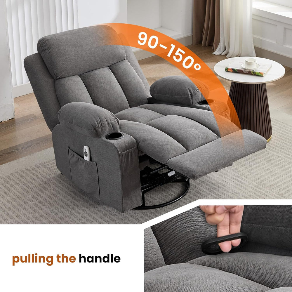 MAHOMICO Swivel Rocker Recliner Chair with Vibration Massage and Heat for Liv...