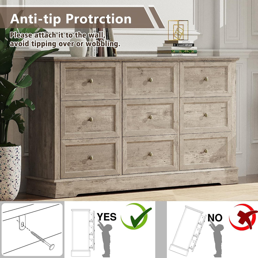 KIGOTY Farmhouse Bedroom Set, 4 Pcs Dresser and Nightstand Sets, 9/5 Drawer D...
