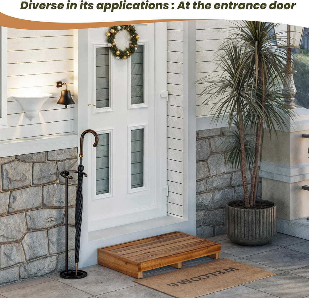 TINAMO 3.5" One Step Stool, Acacia Step Stool for Bed, 300 lbs Capacity