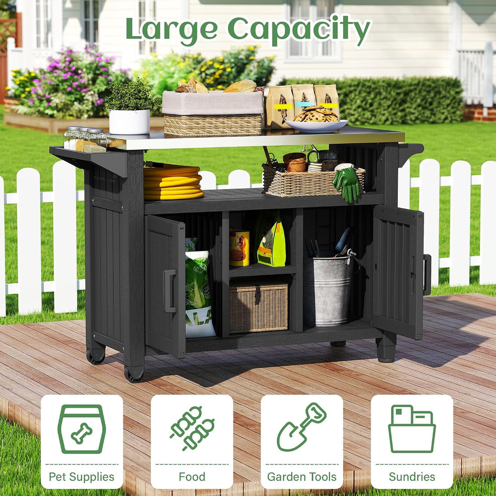 Bifanuo Outdoor Grill Table Grill Cart with Stainless Steel Top & Storage...