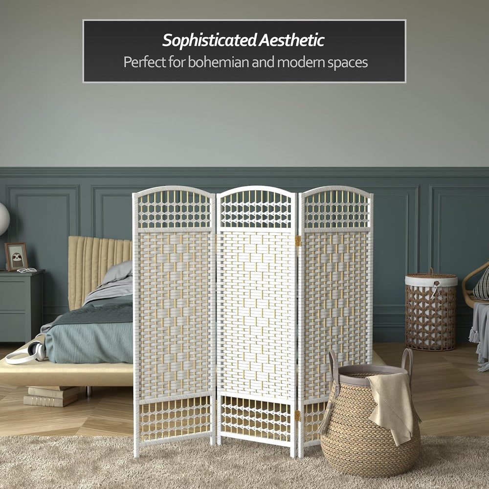 4 ft. Short Fiber Weave Folding Screen - White - 3 Panels