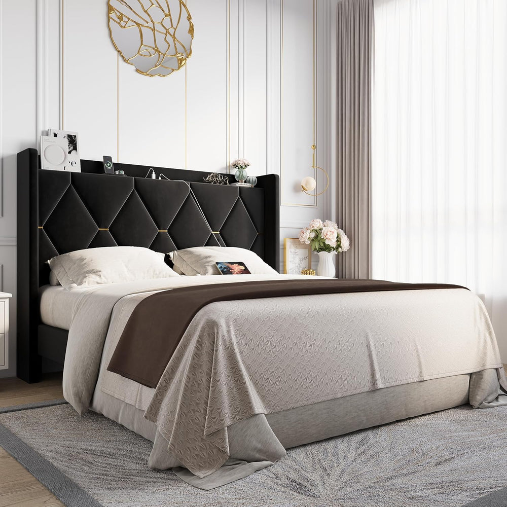 Allewie Queen Bed Frame with Storage Headboard & Smart Charging Station