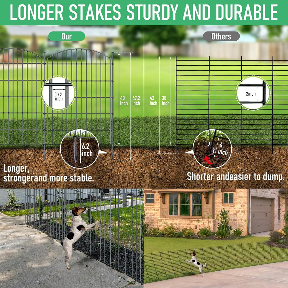 10‑Panel No‑Dig Metal Garden Fence 40"H x 23.6'L Dog Fence Outdoor f...