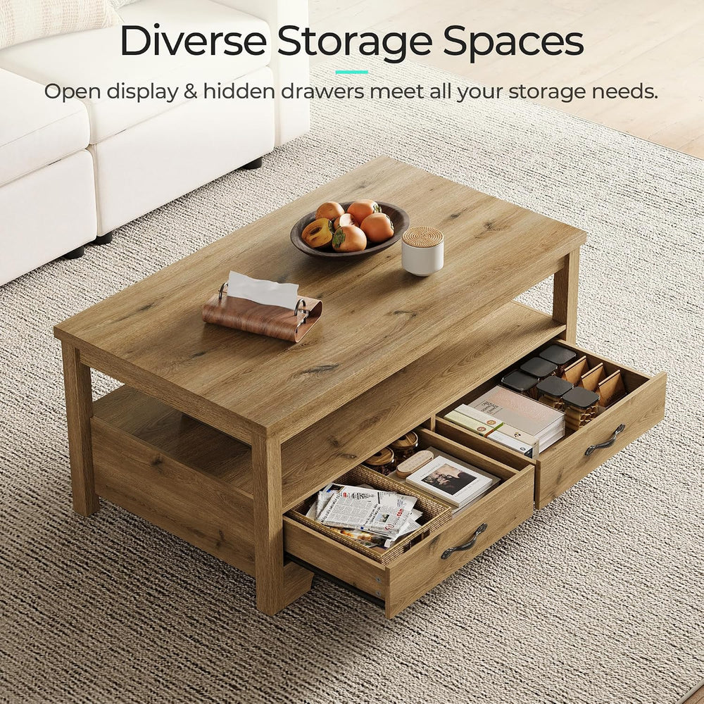 LINSY HOME Farmhouse Coffee Table with Storage, Wood Coffee Table for Living ...