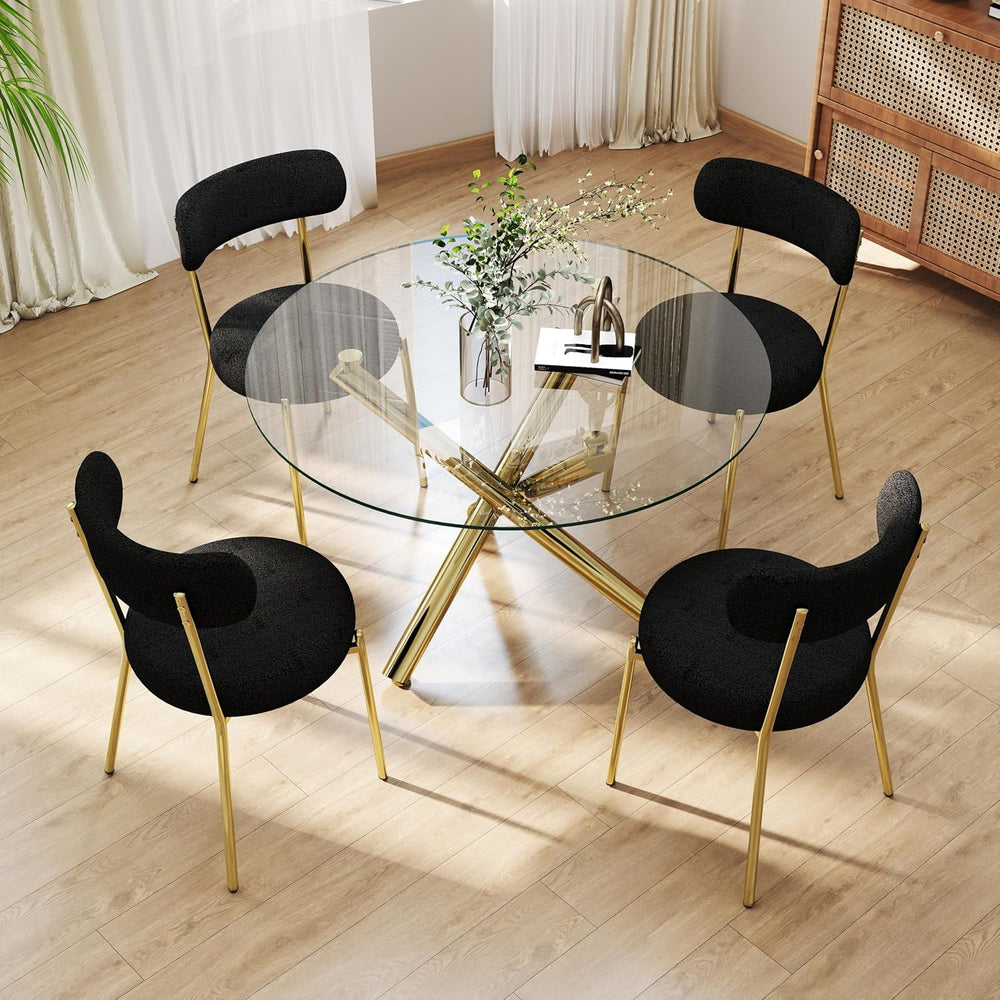 39'' Round Glass Dining Table Set for 4, Gold Modern Kitchen Table wi...
