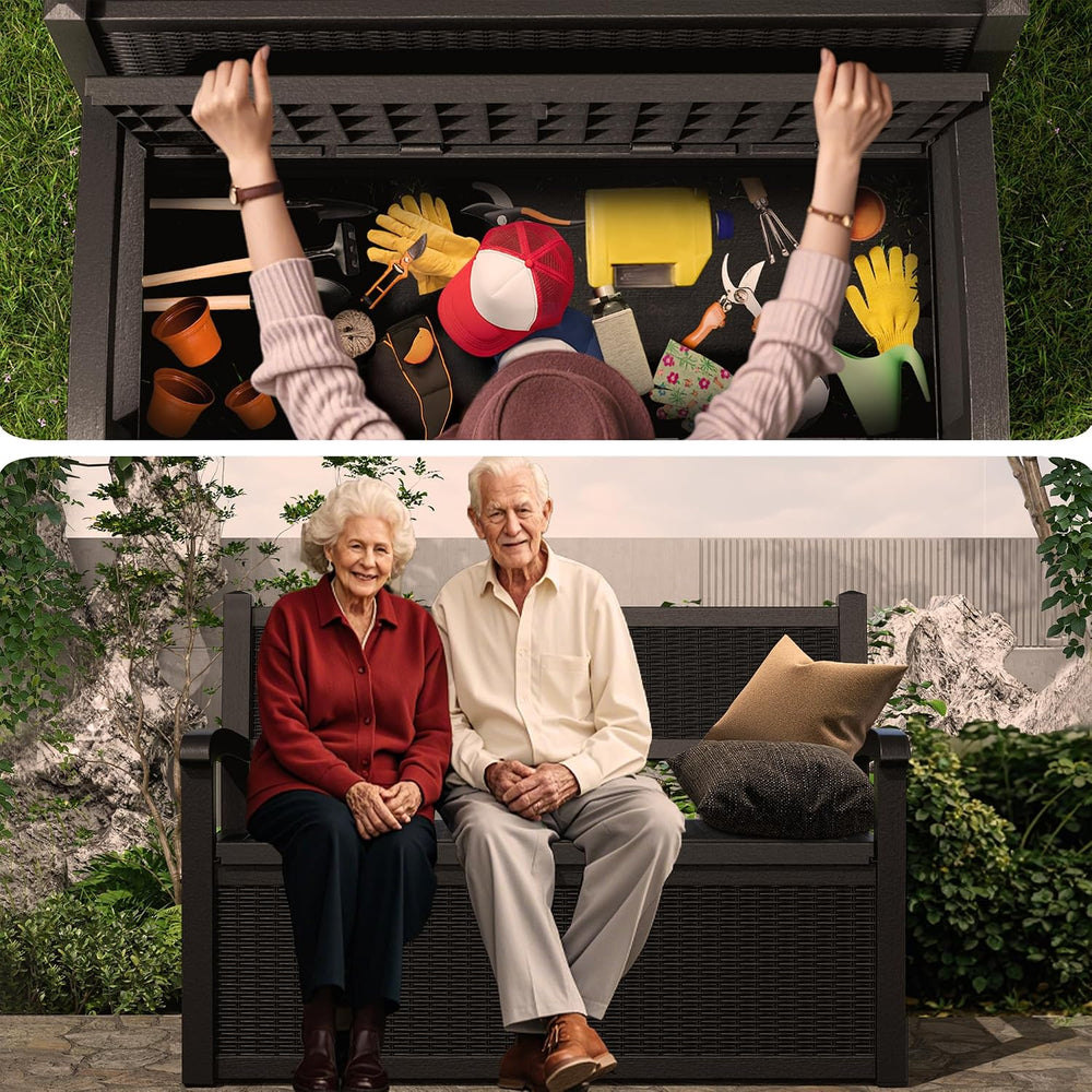 EasyUp 100 Gallon Outdoor Storage Bench Lockable Deck Box Outdoor Storage Box...