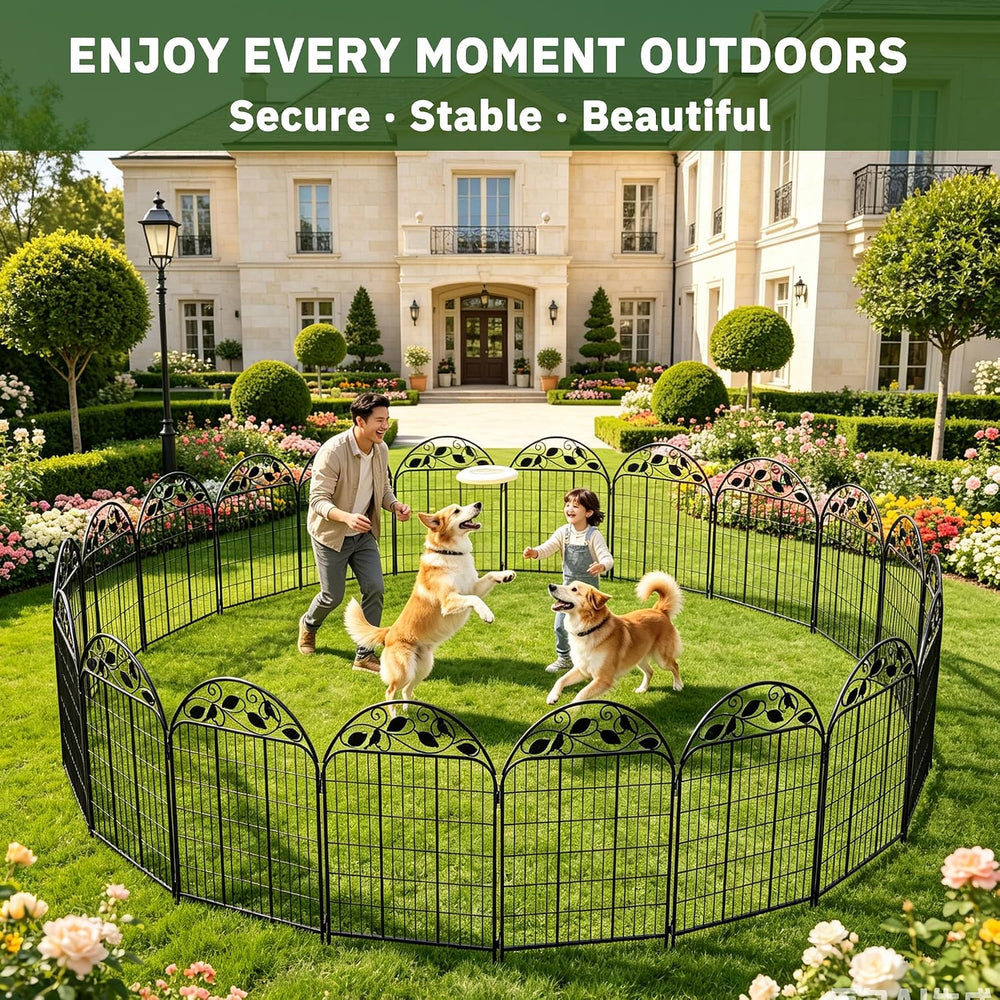 Decorative Garden Fence, 32in H x 12ft L Arched Metal Animal Barrier Fence, R...