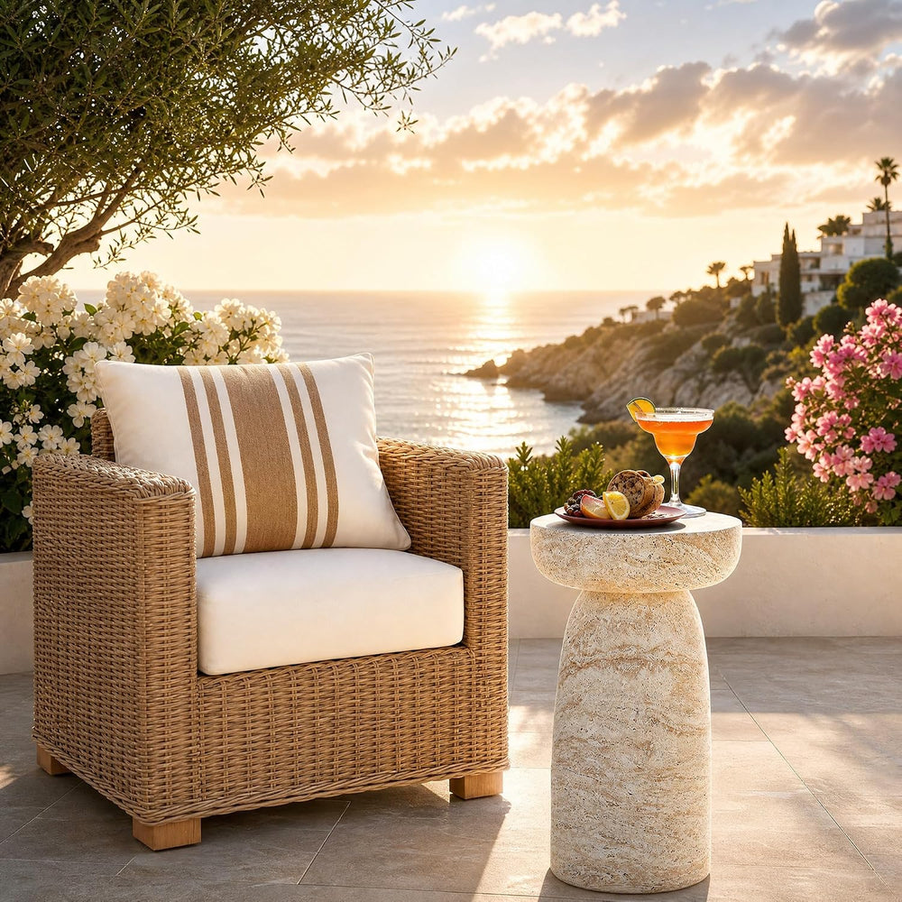 Outdoor Side Table Pedestal, 24" Modern Geometric Accent Coffee Table