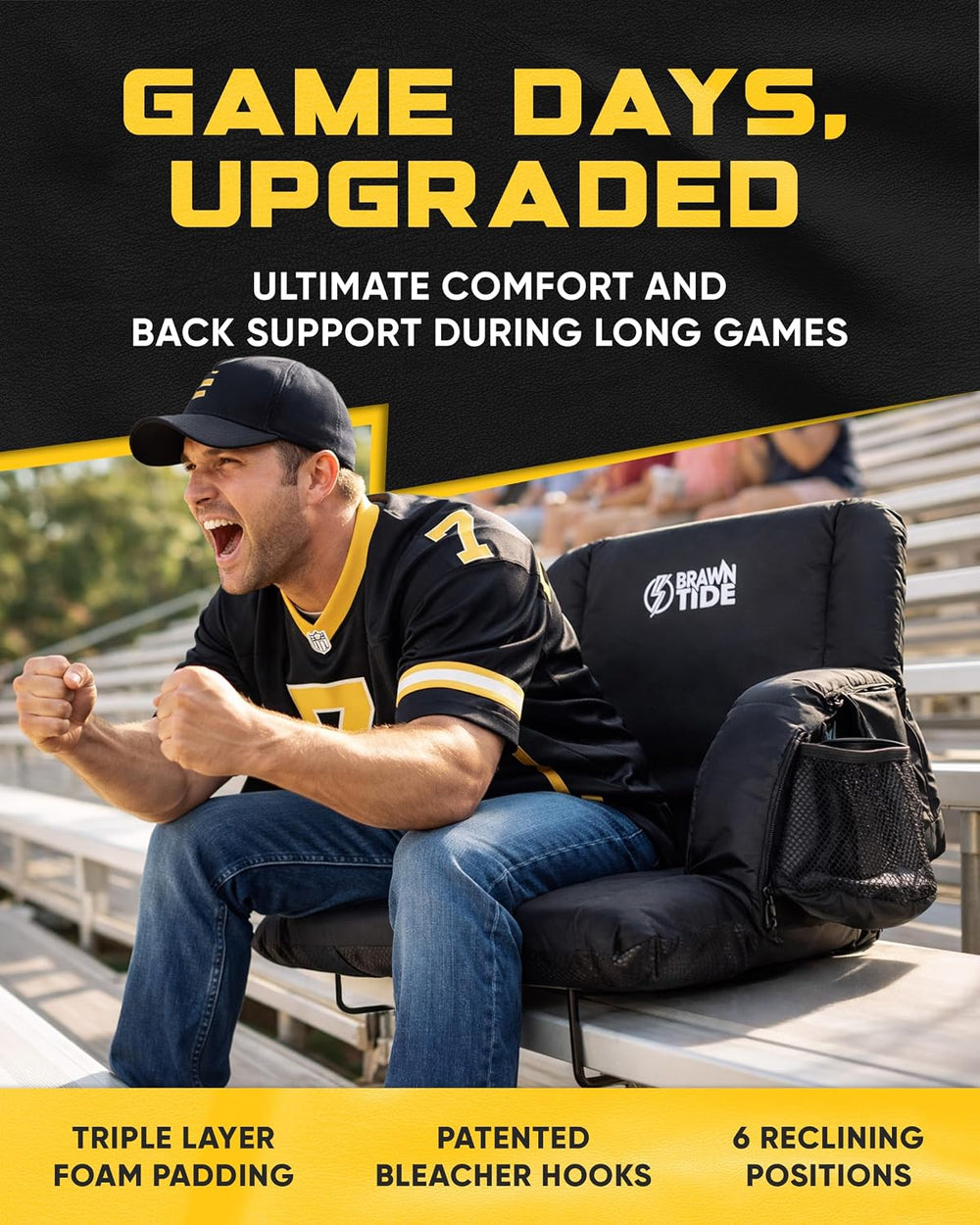 BRAWNTIDE Stadium Seat for Bleachers with Back Support - 3" Foam Cushion