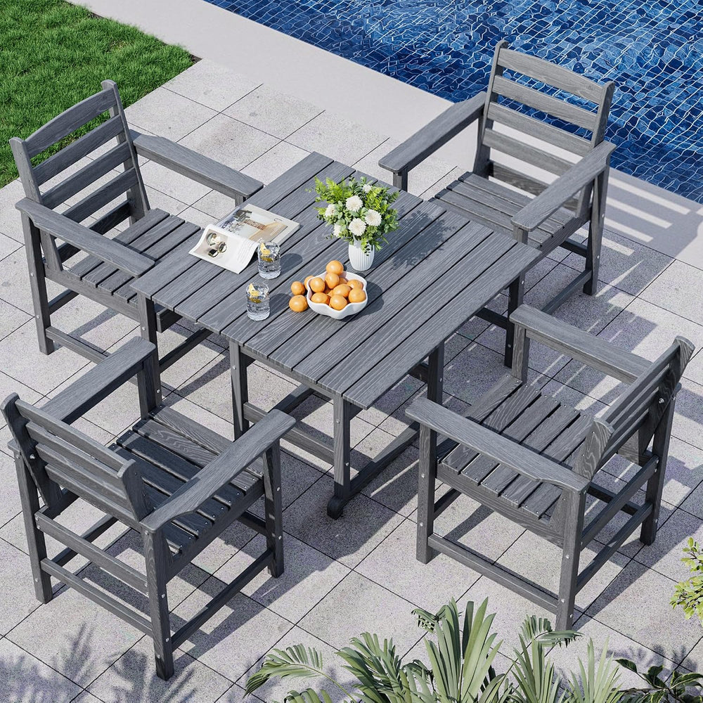Dining Table Set, 5-Piece HDPE Outdoor Dining Set for 4, Gray