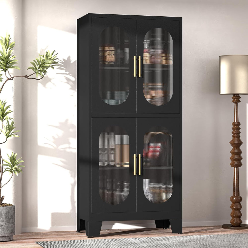 GAIOUS Black Kitchen Pantry Cabinet,Storage Cabinet with Acrylic Glass Door