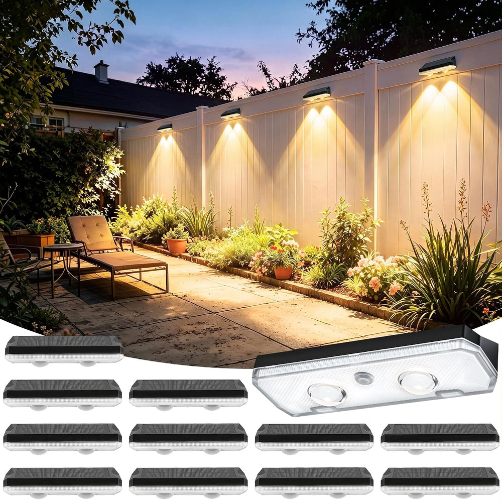 Solar Fence Lights Outdoor 12 Pack, 13 Modes RGB, IP65 Waterproof