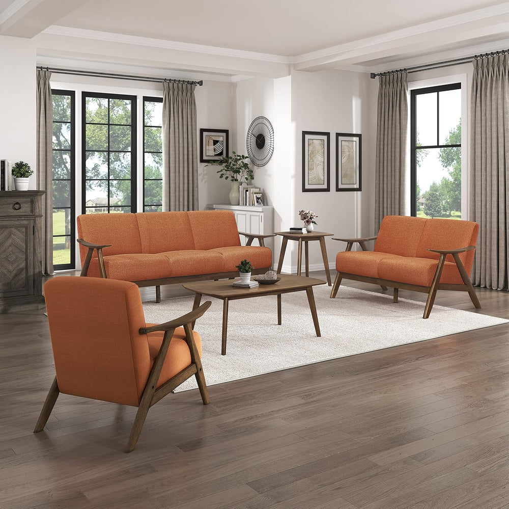 Lexicon Mid Century Modern Accent Chair with Walnut Wood Frame, Orange