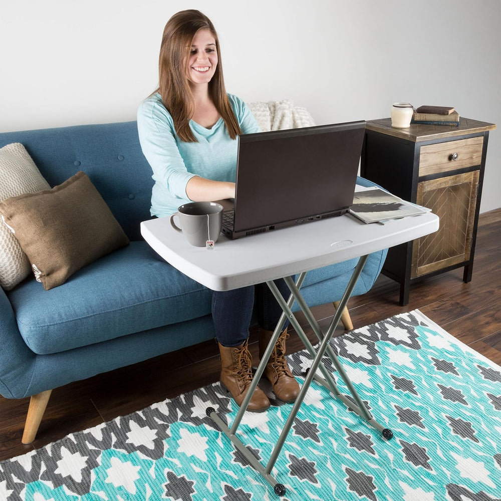 Lavish Home Small Adjustable Folding TV Tray Table, White, 19”H-24”H-28”H