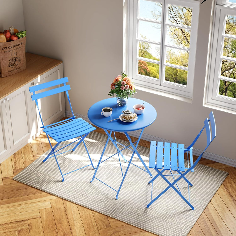Premium Steel Frame Patio Bistro Set, 3-Piece Outdoor Folding Table and Chair...