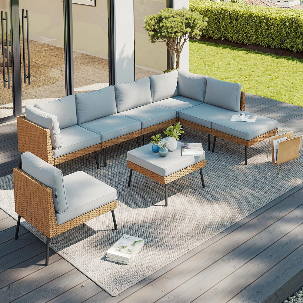 Aoxun 8 Piece Patio Furniture Set, 8 Seats Outdoor Sectional Sofas with Thick...