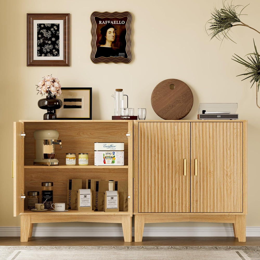 BORNOON Fluted Storage Cabinet with Doors and Adjustable Shelf Sideboard