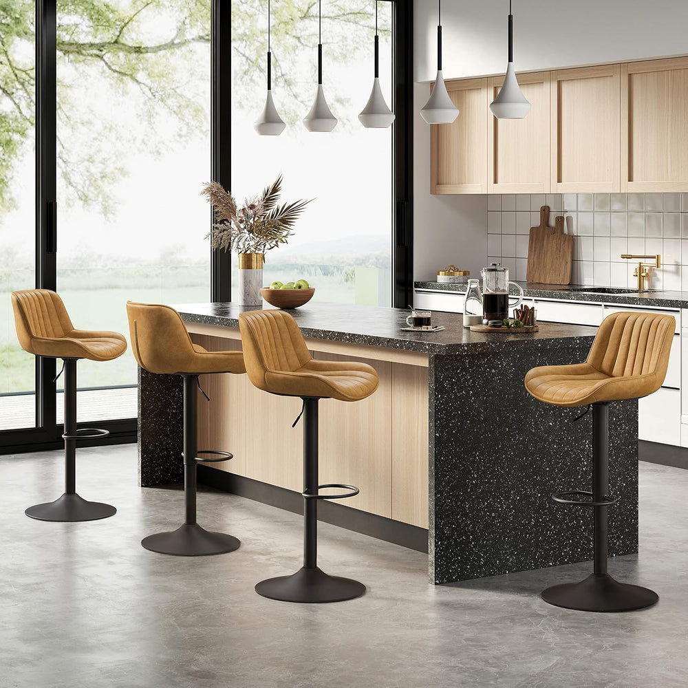 Volans Bar Stools Set of 4, Mid Century Counter Stools Faux Leather Swivel Ad...