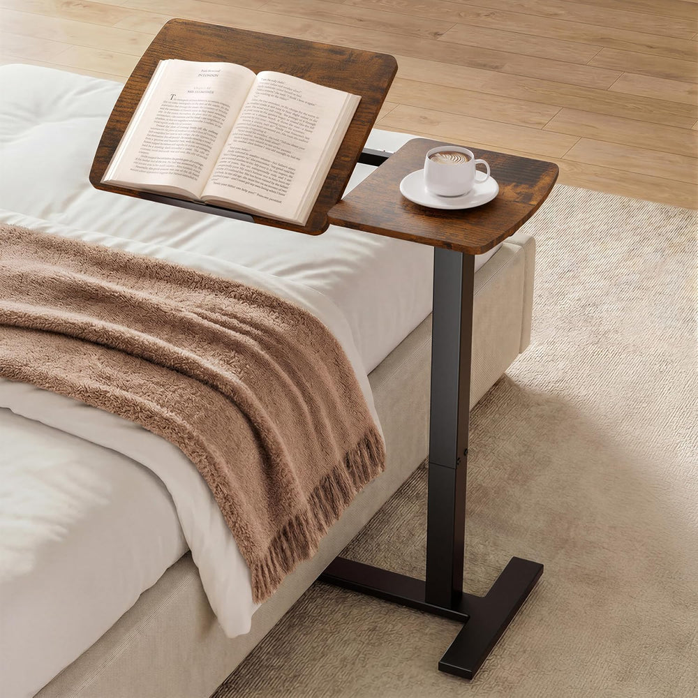 Sakugi Overbed Bedside Table with Wheels, Right-Side Tilt Top, 29.1"–39&...