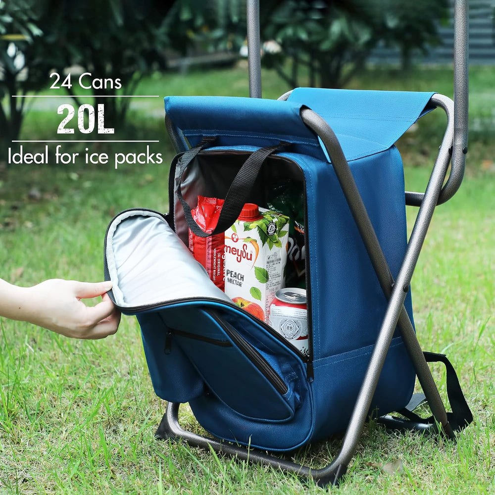 Portal Backpack Cooler Chair with Backrest, Portable Folding Stool