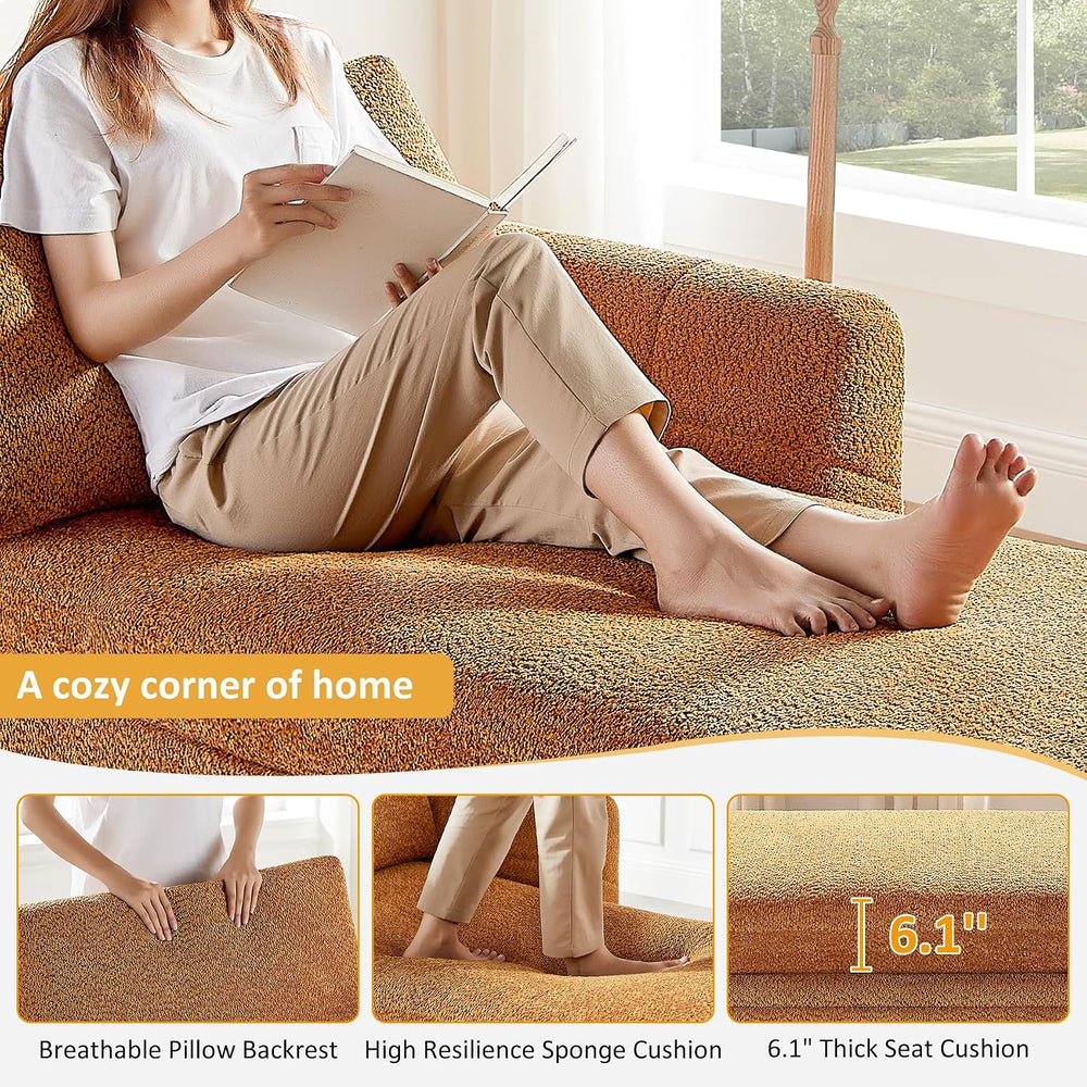 VANOMi Oversized 70.47'' Chaise Lounge Chair with Storage, Boucle Curry