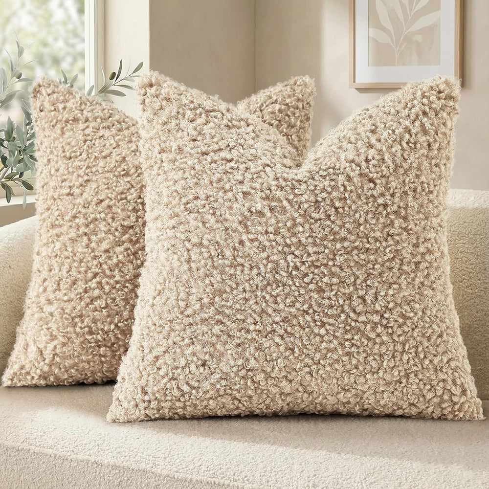 decorUhome Sherpa Throw Pillow Covers 24x24 Set of 2 Neutral Oatmeal