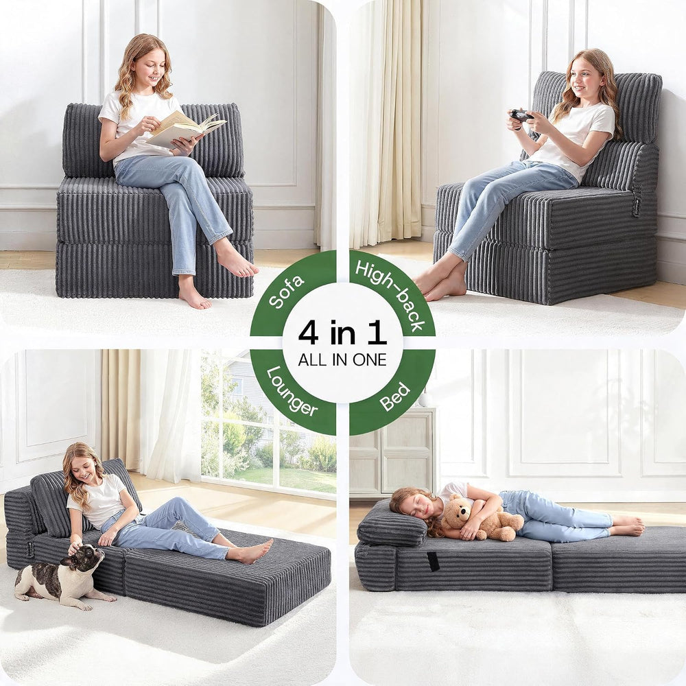 Folding Sofa Bed Convertible 4 in 1 Sleeper Chair Gray Single