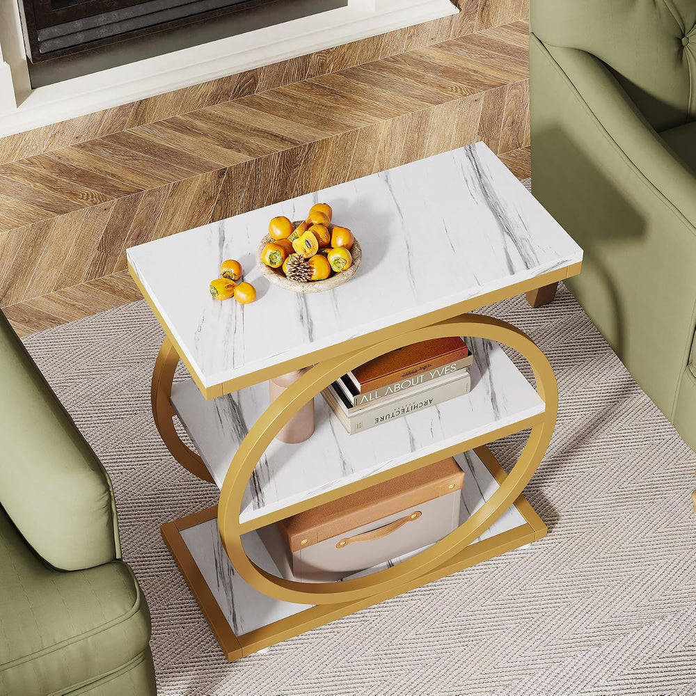 Tribesigns End Table with Storage Shelves Pack of 2, 3-Tier Wooden Industrial...