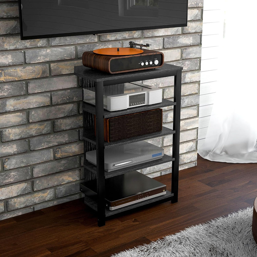 HOMCOM Media Stand with 4-Tier Audio Rack, AV Media Corner Shelf, Black