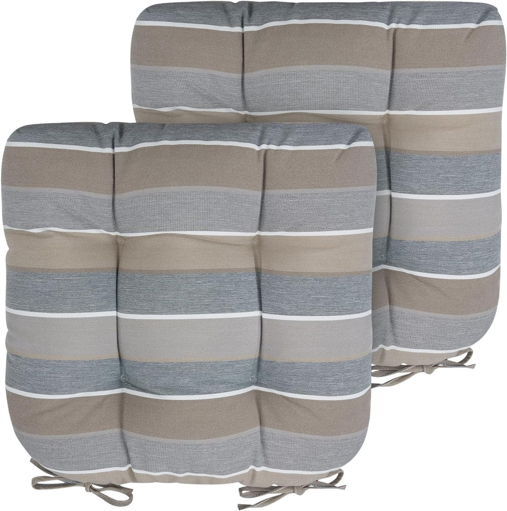Indoor/Outdoor Tufted Seat Cushions Set of 2, 19x19x5 Inch-Grey Stripe