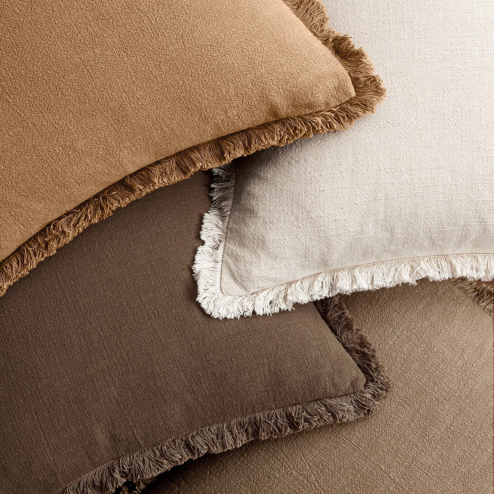 MIULEE Fall Linen Fringe Pillow Covers Set of 4 18x18 Neutral Brown