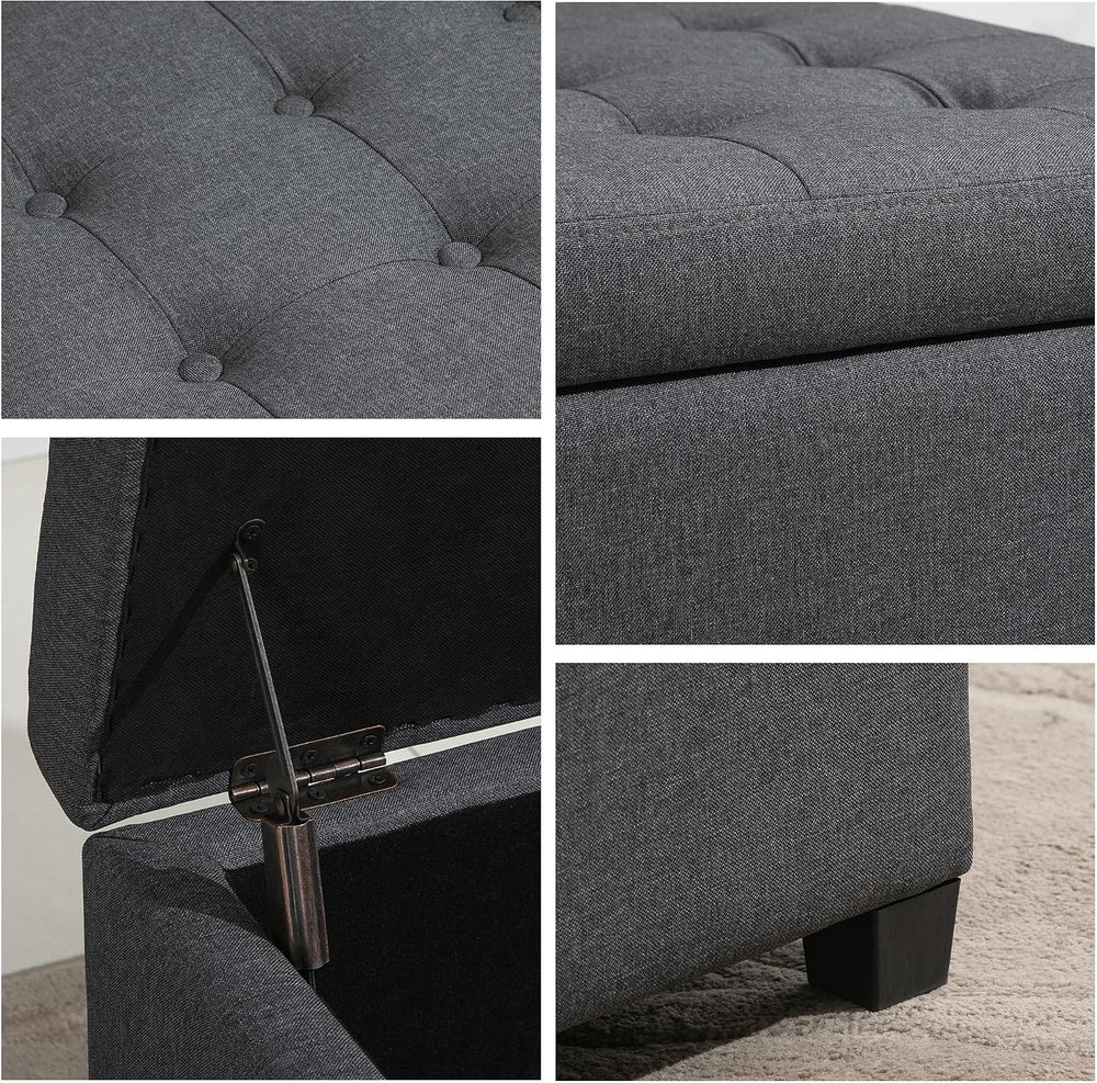 HOMCOM Storage Ottoman Coffee Table with Flip Top Seat Lid Wood Frame Gray