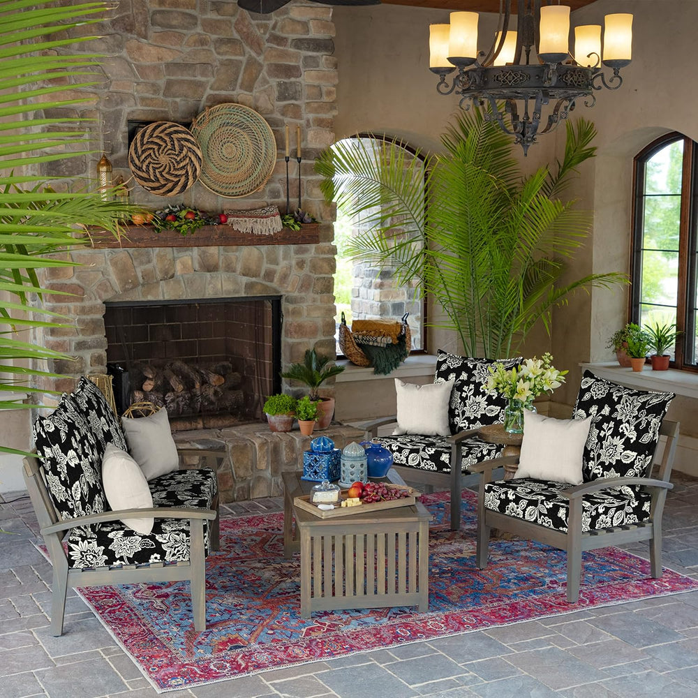 Arden Outdoor Deep Seat Cushion Set, 4-Pack, 22x24, Black Jacobean